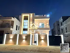 A luxurious modern villa for sale in Al Bahia, featuring a modern design and high-end finishes, wit