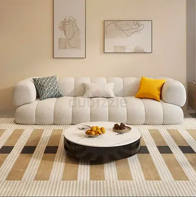 Modern Curved Bouclé 3-Seater Sofa in Cream