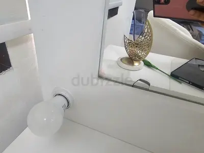White Vanity Mirror with Side Bulb — Good Condition