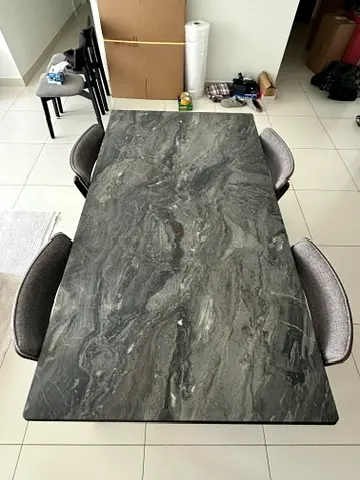 Marble-effect Dining Table with 4 Chairs - Grey Stone Finish