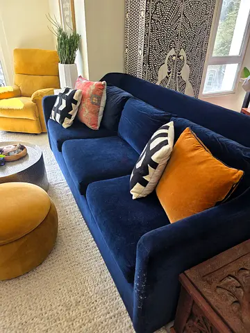 Blue Crate  Barrel velvet 3-seater sofa with cushions (good condition)