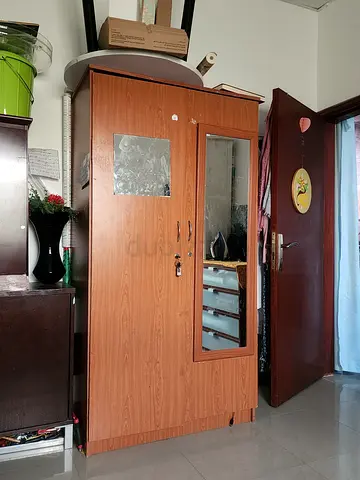 Wooden 2-Door Wardrobe with Mirror - Good Condition