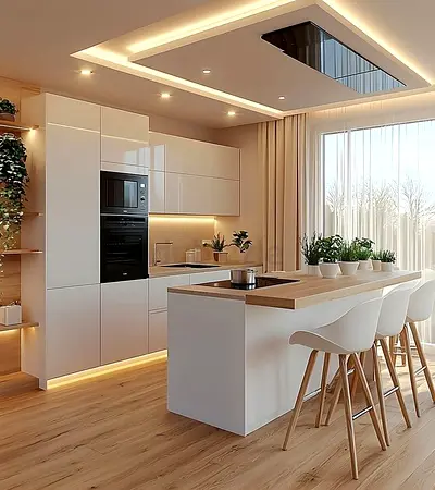 Modern White Kitchen Island with Breakfast Bar