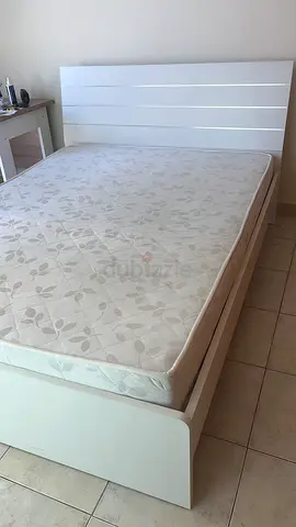White Double Bed Frame with Mattress - Excellent Condition