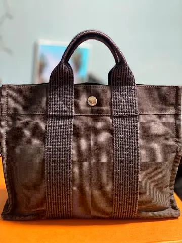 Hermes Gray Canvas Tote Bag with Short Handles - Good Condition