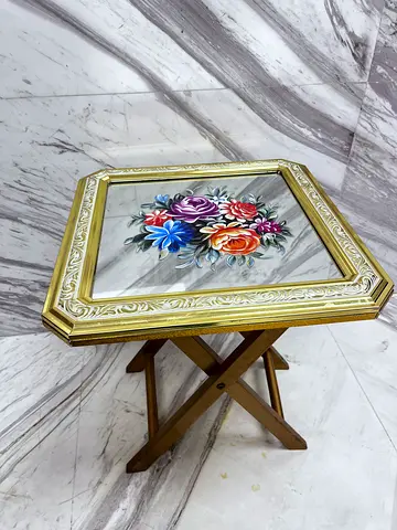 Framed Floral Oil Painting with Folding Wooden Easel Stand