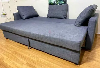 Grey Fabric Sofa Bed with Storage - Good Condition