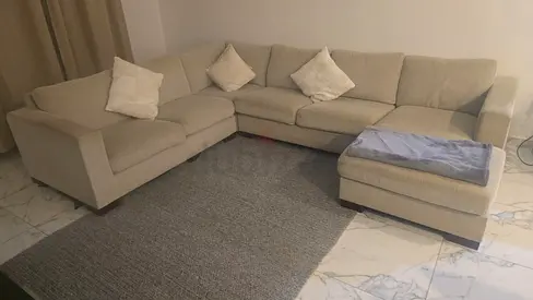 SUPER COMFORTABLE - Beige L-shaped Fabric Sofa Couch with Ottoman