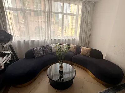 Modern Curved Navy Blue Sofa from Home Center