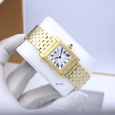 Cartier Gold-tone rectangular dress Super Master Copy watch with metal bracelet