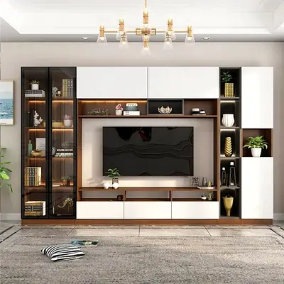 Modern Wall Unit Entertainment Center with Display Cabinets