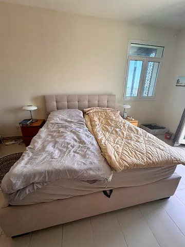 King Size Upholstered Bed Frame with Headboard - Light Beige