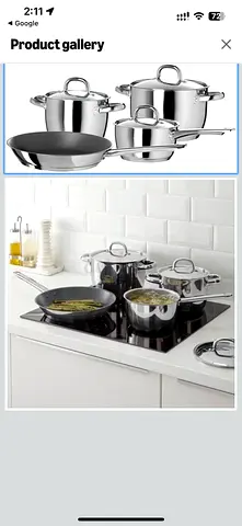 Stainless Steel 7 -Piece Cookware Set — Pots and Frying Pan, Good Condition