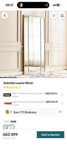 Full length gold framed mirror