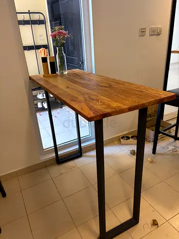 Solid Wood High Dining Table with Metal Legs