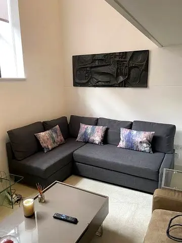 Compact L-shaped Grey Fabric Sofa - Good Condition