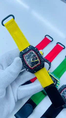 Square skeleton dial wristwatch with colorful nylon strap (yellow) - casual unisex