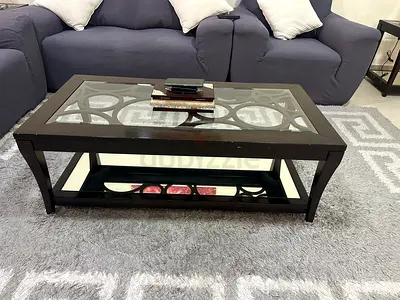 Dark Wood and Glass Coffee Table with Lower Shelf - Good Condition
