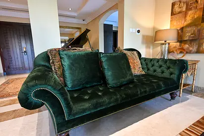 Dark Green Velvet Chesterfield Sofa - 3-Seater, Tufted with Nailhead Trim