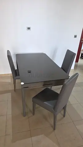 Gray Modern Dining Table with 3 Upholstered Chairs - Good Condition