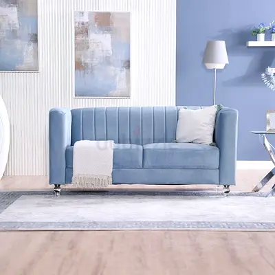 Modern Light Blue Velvet 2 and 3 Seater Sofa