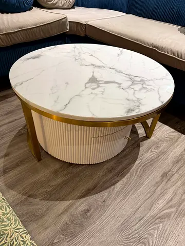 Round Marble-Top Coffee Table with Gold Frame