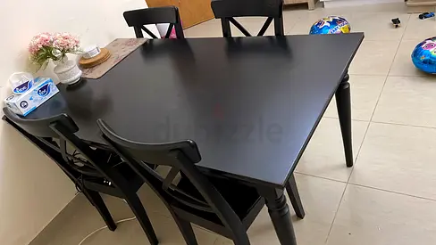 Black Wooden Dining Table with 4 Matching Chairs - Good Condition