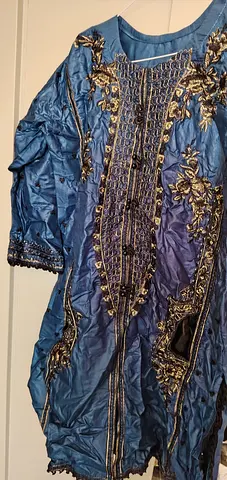 Blue embroidered dupatta / shawl - light silk fabric received as a gift