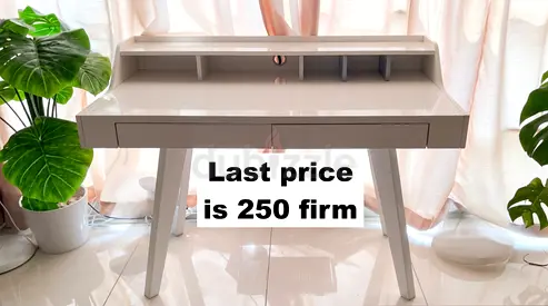 White Modern Study Desk with Storage Shelves - Excellent Condition