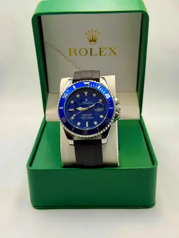 Rolex-style Mens Blue Dial Diver Watch with Rubber Strap (In Box)