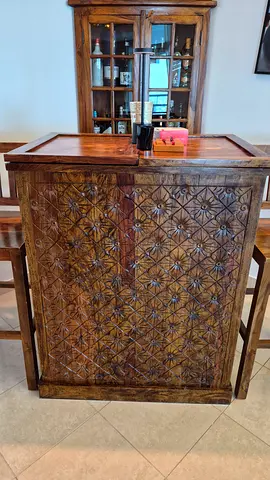 Solid Original quality Wood Bar  Cabinet with 2 chairs.