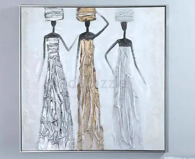 Large Textured African Women Canvas Painting - Neutral Tones