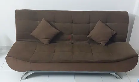 Brown 3-Seater Sofa Bed / Futon with Cushions