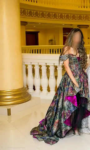 Luxury Metallic Brocade High-Low Ballgown with Train