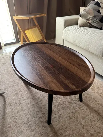 Round Wood Side Table with Metal Legs - Dark Walnut Finish