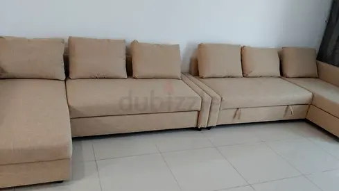 Ikea 2 Beige L-shaped Modular Sofa with Chaise