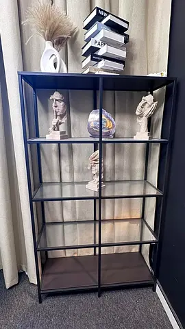 Black Metal  Glass Display Shelf - 4-Tier Open Bookcase
