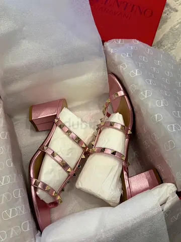 Gently used Valentino Rockstud Pink Leather Block Heel Sandals, Size (Please Confirm)