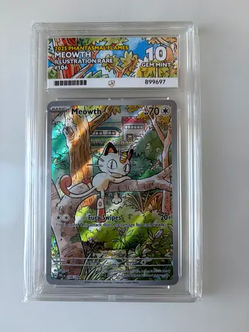 Graded 10 - Pokémon Meowth Full Art Promo Card (PSA-style Slab) - Rare Collectible