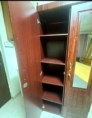 Wooden Wardrobe with Mirror and Multiple Shelves - Good Condition