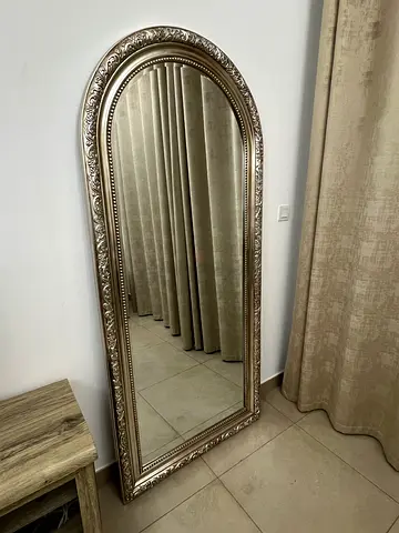 Full-Length Ornate Arch Floor Mirror - Silver Frame