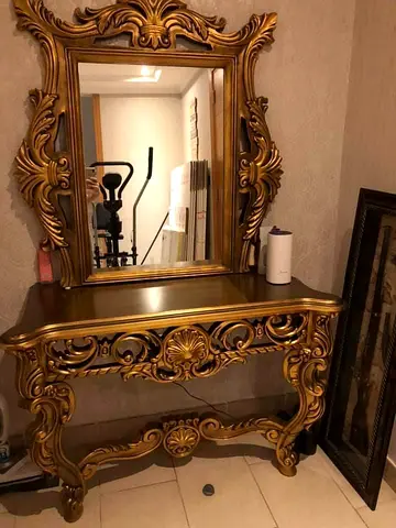 Ornate Gold Console Table with Matching Mirror - Classic Baroque Style