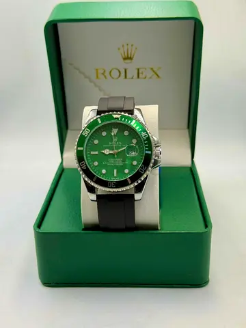 Rolex Submariner Style Green Dial Watch with Rubber Strap (In Box)