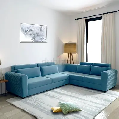 Modern Teal Blue L-Shaped Corner Sofa