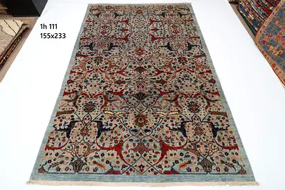 Handmade Rug 155x233 cm - Light Blue Background, afghan wool carpet color veg dye