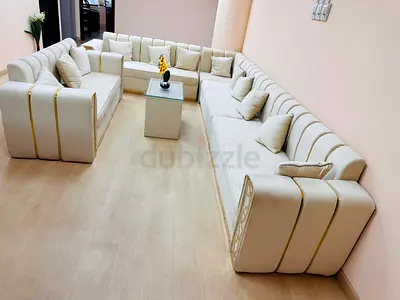 Large U-Shaped Cream Sectional Sofa Set with Cushions