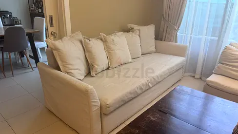 IKEA 3-Seater Beige Fabric Sofa with Cushions and storage - removable cover in Good Condition