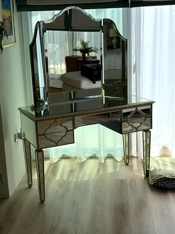 Mirrored Vanity/Dressing Table with Triple Mirror and Drawers - Elegant Silver Finish