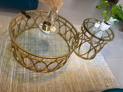 Round Gold Glass tables set (Coffee Table + side table)