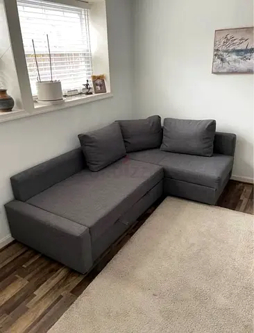 Grey L-shaped Corner Sofa Bed — Compact 2-3 Seater, Good Condition